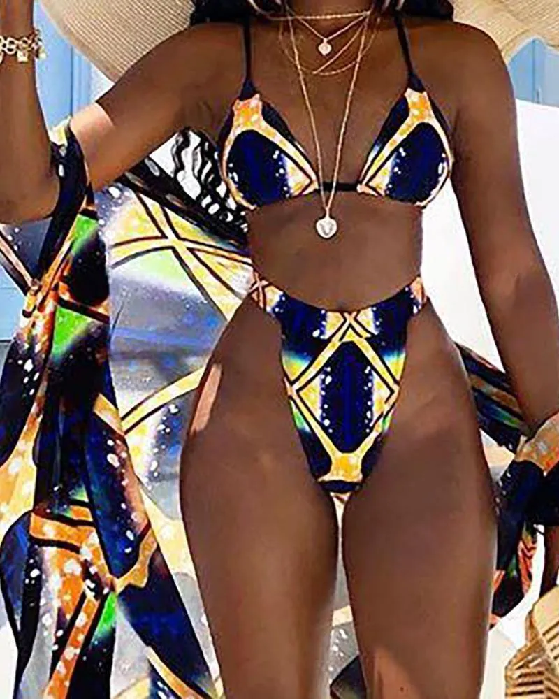 3PCS Digital Print Bikini Sets With Cover Ups