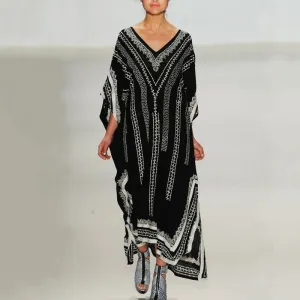 Butterfly Sleeve Printed V-neck Kaftan