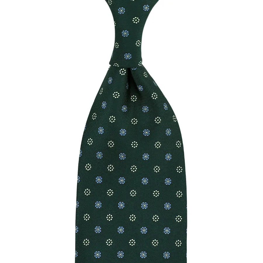 Floral Printed Silk Tie - Forest Green - Hand-Rolled