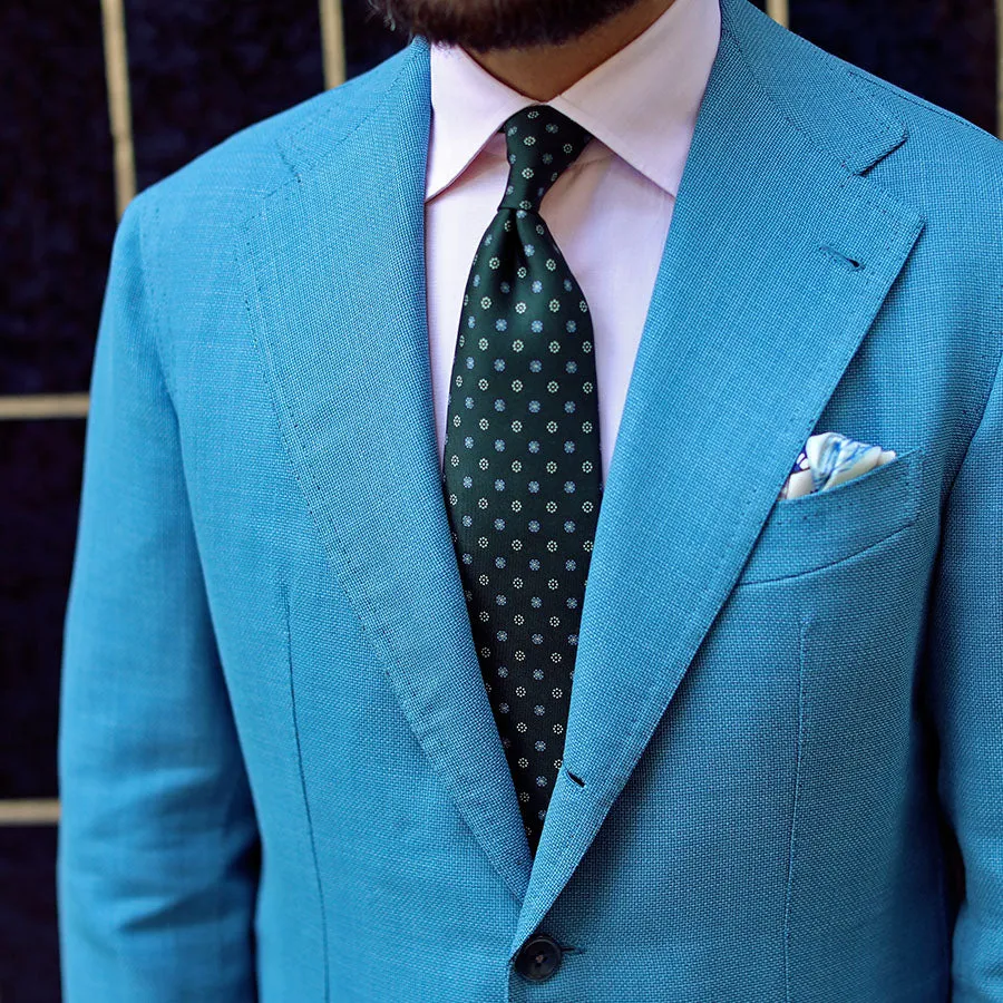 Floral Printed Silk Tie - Forest Green - Hand-Rolled