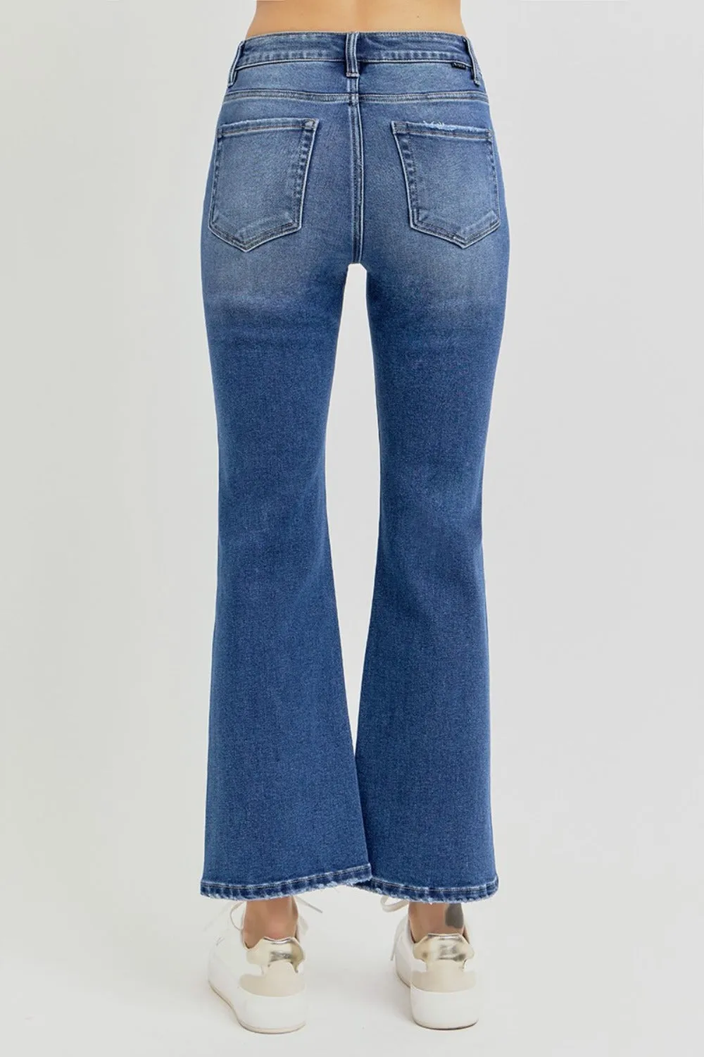 Full Size Distressed High Rise Crop Flare Jeans