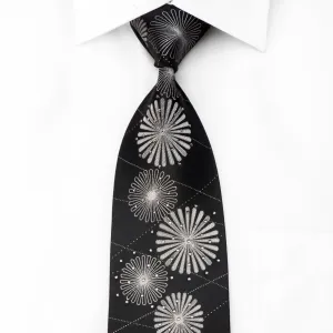 Grand Jour Men's Crystal Necktie Silver Medallions On Black With Silver Sparkles