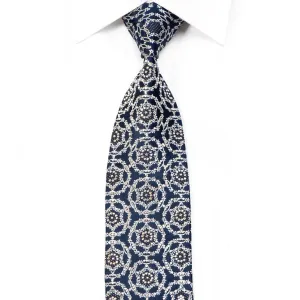 Herbon Men's Silk Rhinestone Necktie Silver medallions On Navy With Sparkles