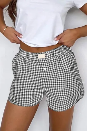 High Waisted Plaid Shorts Black