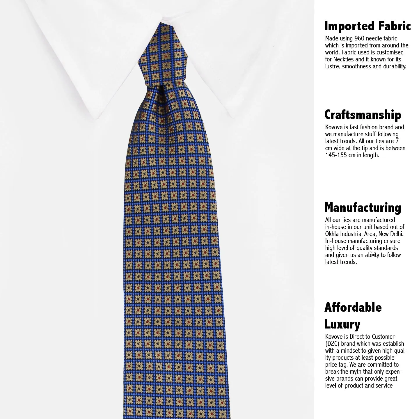 Kavove The Radiant Blue Checkered Neck Tie and Pocket Square Gift Box…