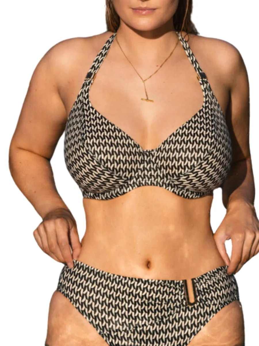 Koh Lipe Halter Bikini Top - Black & Cream