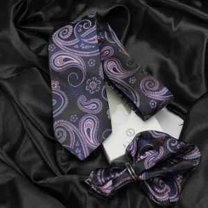 Kovove The Black Treat Paisley Necktie and Pocket Square Gift Box