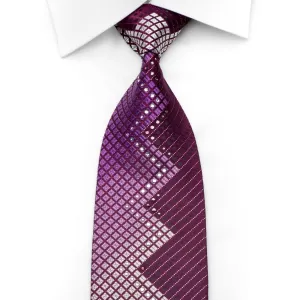 Leslie Vince Mens Silk Rhinestone Necktie Geometric On Purple With Sparkles