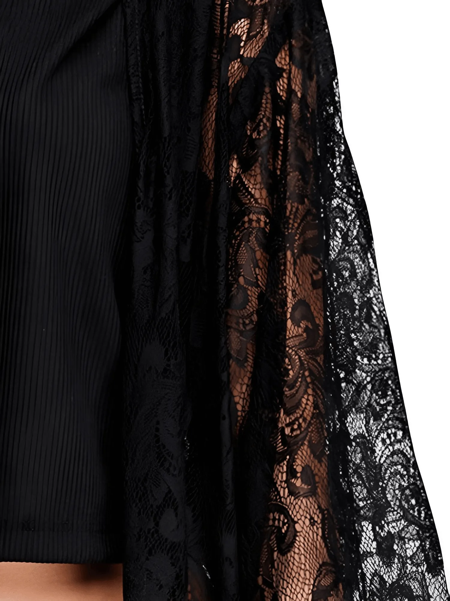 Long Black Tassel Lace Kimono for Women