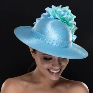 NA0048-Baby blue dress hat with assorted flowers