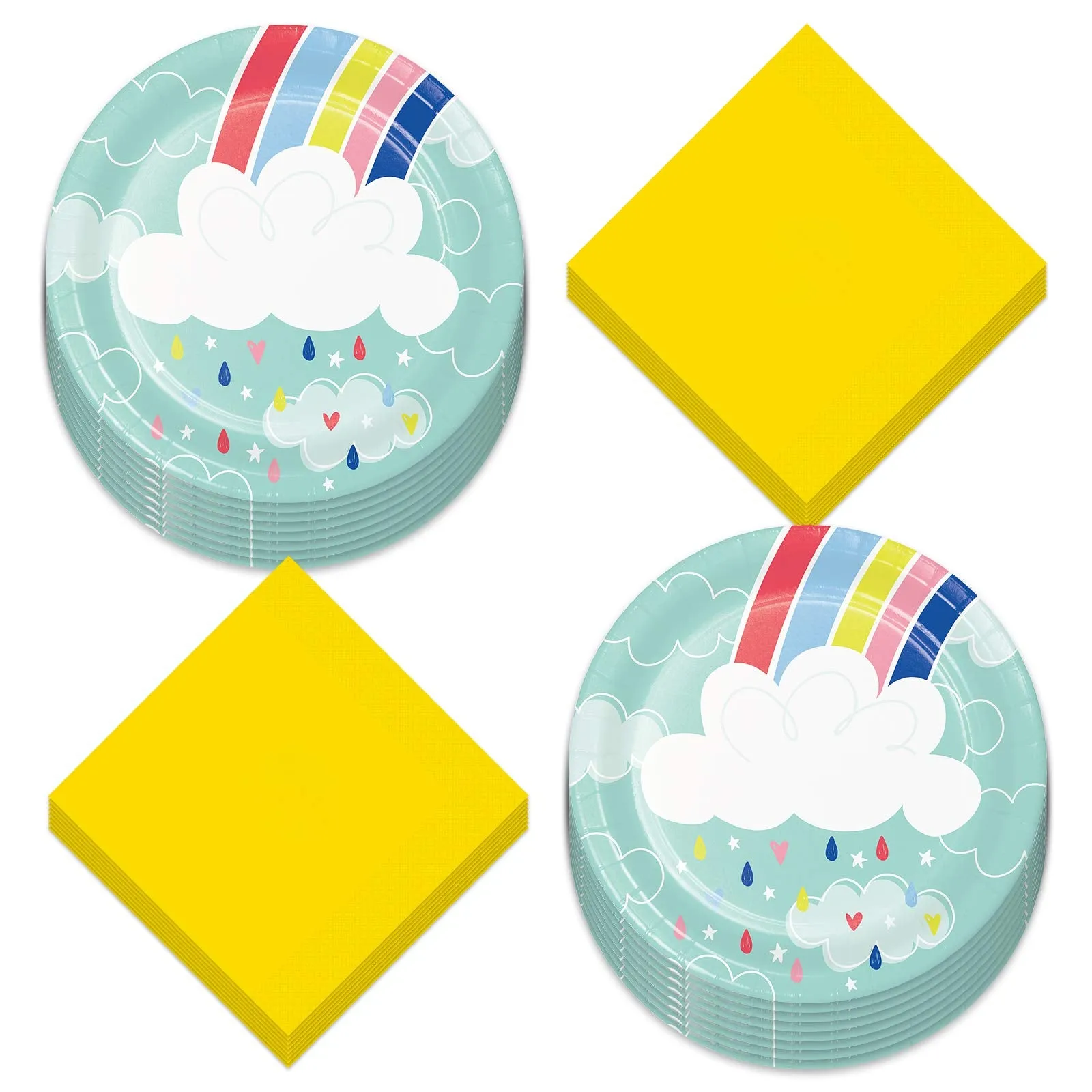 Over the Rainbow Clouds and Raindrops Shower With Love Plates and Napkins (Serves 16)