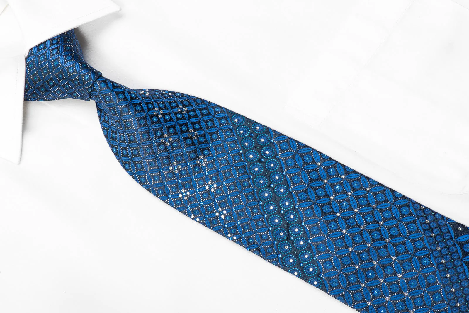 Parkland Rhinestone Silk Necktie Geometric On Navy Blue With Sparkles