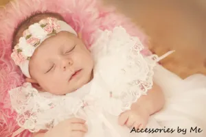 Pink White Rose Headband