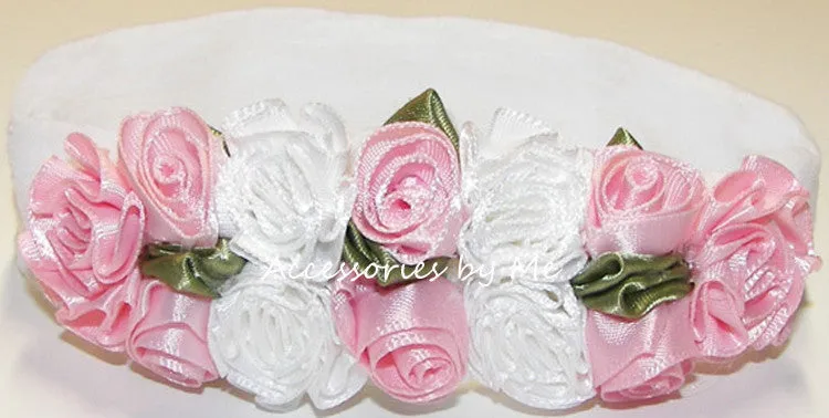 Pink White Rose Headband