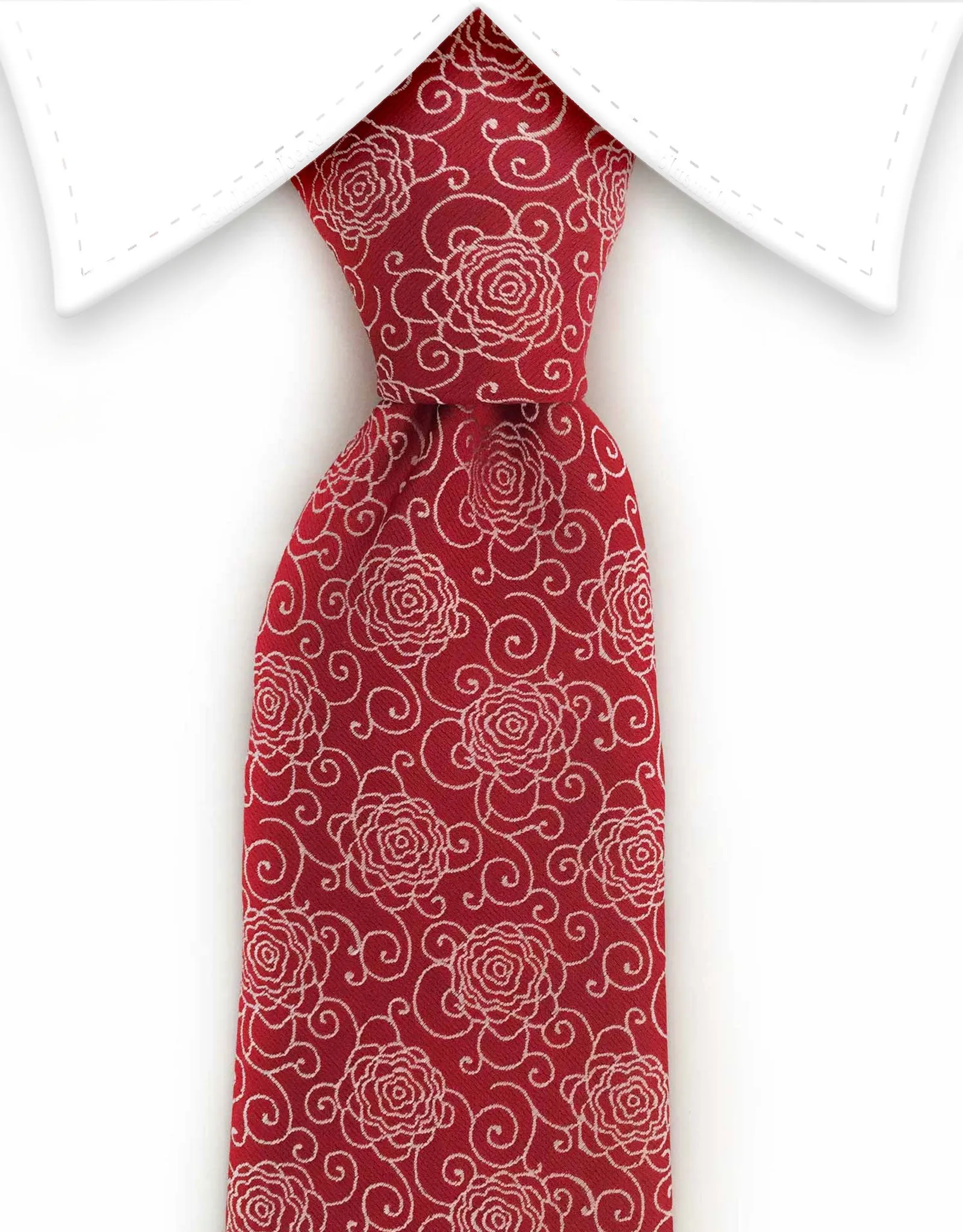 Red Floral Tie, Pocket Square and Cufflink Set