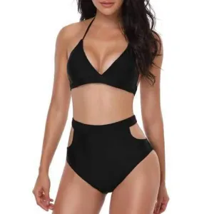 Sexy V Neck Halter High Waist Backless Triangle Swimwear