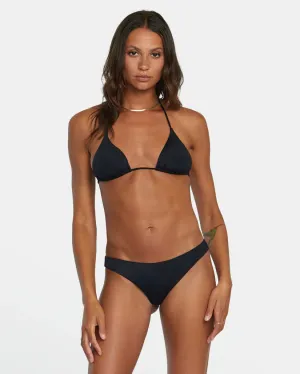 Solid Halter Slide Triangle Bikini Top - Black