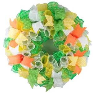 Spring Wreath for Front Door, Colorful Deco Mesh Wreath, Wired Ribbon Decorations