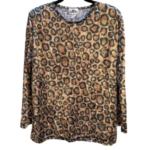 Superline Vintage Women's Velour Retro Leopard Print Long Sleeve Shirt - OS