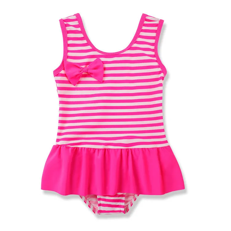 Swimsuit One-Piece  for Children Flag Striped Ruffled Swimwear