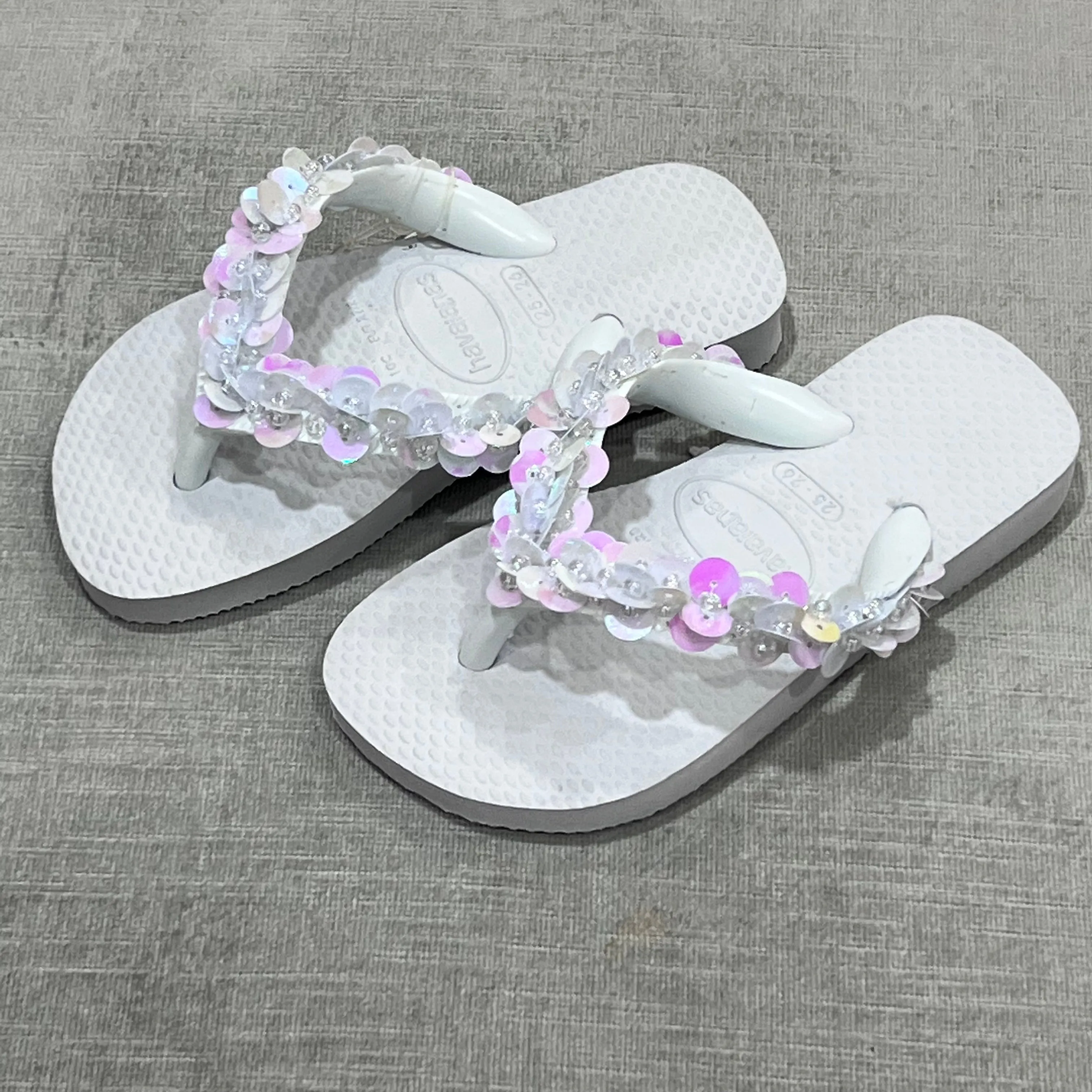 White Sequin Flip Flops