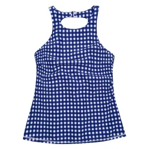 Women’s High Neck Fitted Tankini Top | “Navy Gingham”