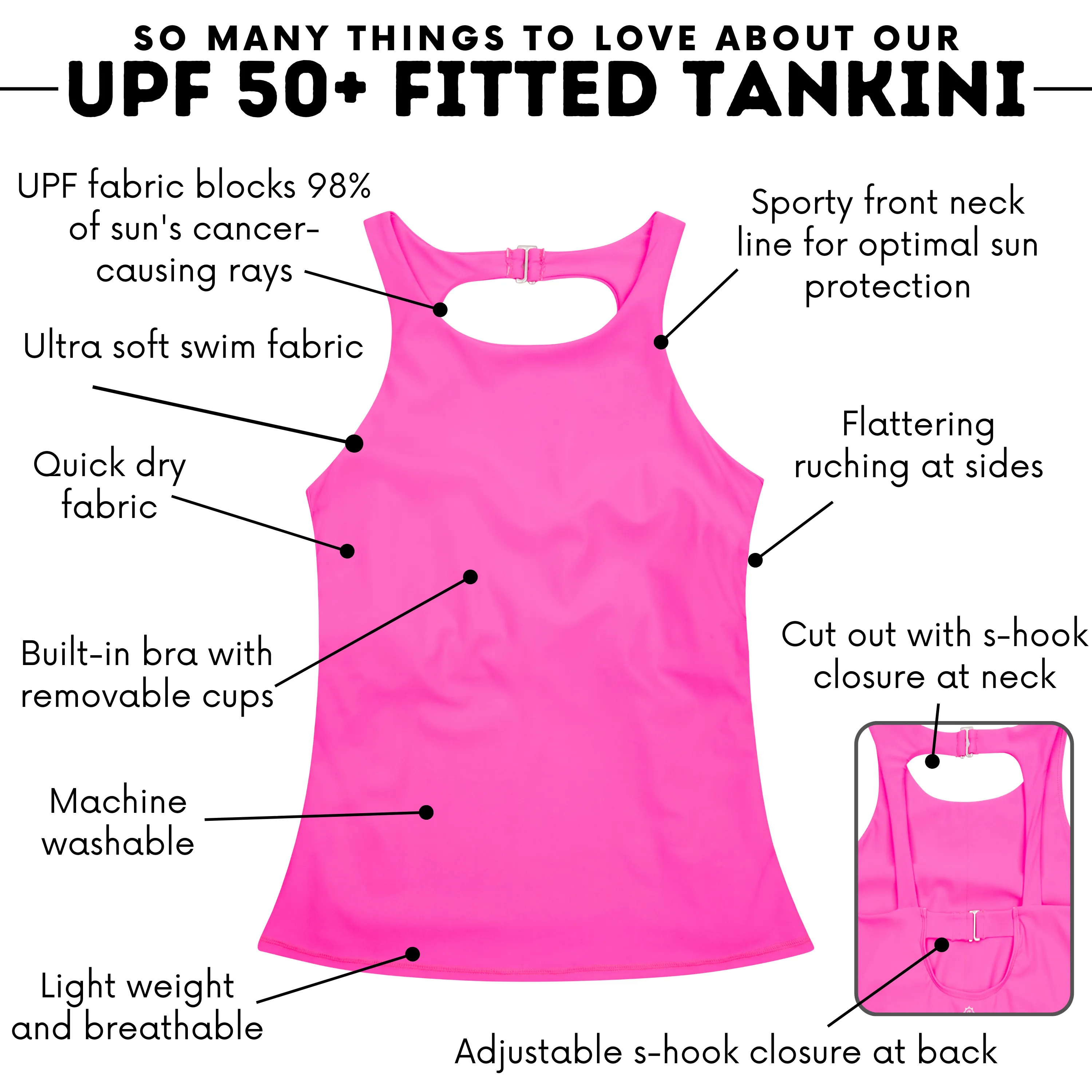 Women’s High Neck Fitted Tankini Top | “Neon Pink”