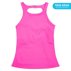 Women’s High Neck Fitted Tankini Top | “Neon Pink”